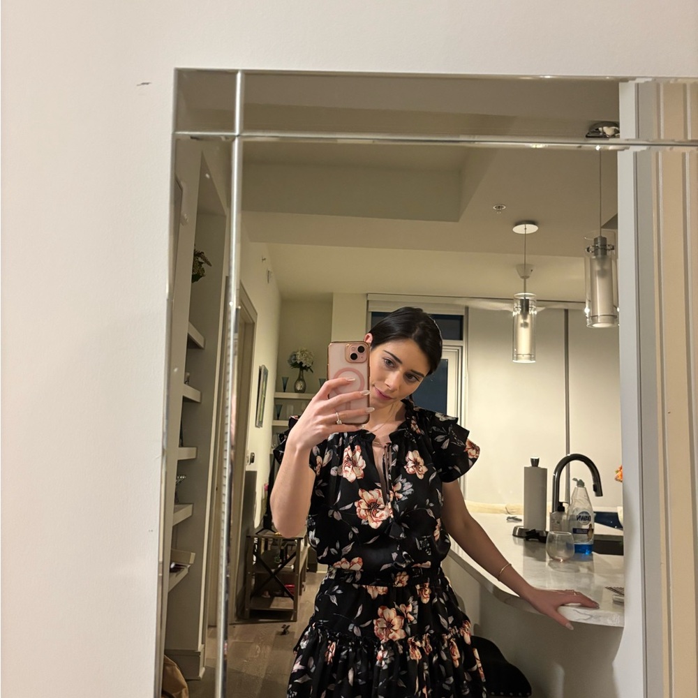 Misa Los Angeles Black Floral Ruffle Mini Dress